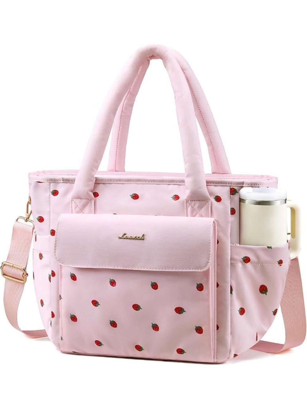 Stylish Insulated Women's Lunch Bag for Work, Puffer Adult Lunch Box - Pink